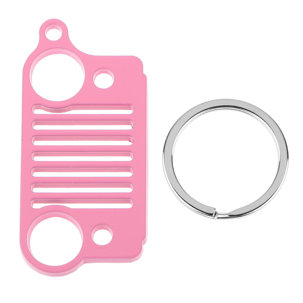 2x Steel Key Chain Ring Grill for Jeep Key Ring CJ JK TJ YJ XJ-Pink