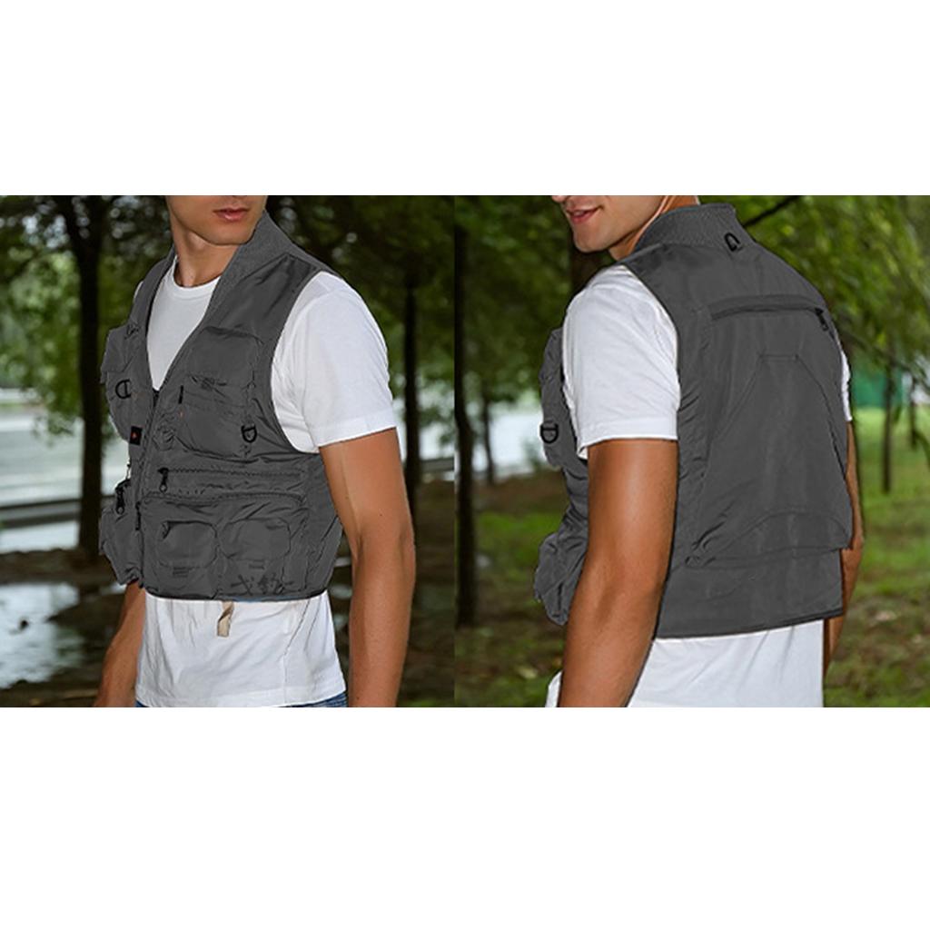 Multi Pocket Photography Hunting Fishing Vest Jacket Waistcoat Gray L