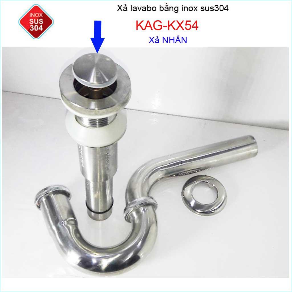 Xả chậu lavabo KAG-KX54 Inox SUS304, bộ xả nhấn lavabo sứ Inox dày cao cấp xả nước nhanh sử dụng tốt