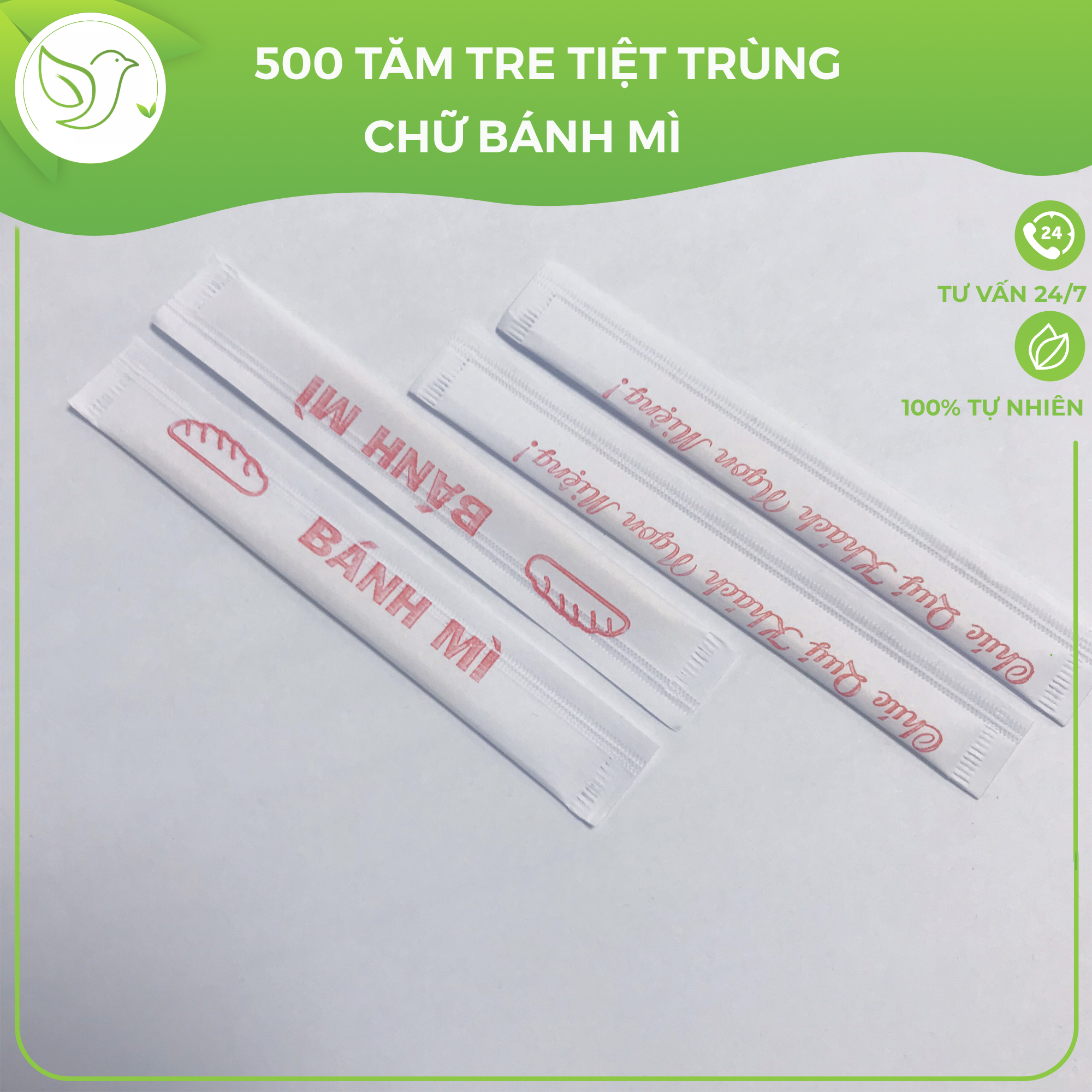 500 Tăm xỉa răng, tăm tre tiệt trùng Bánh mì có bao giấy