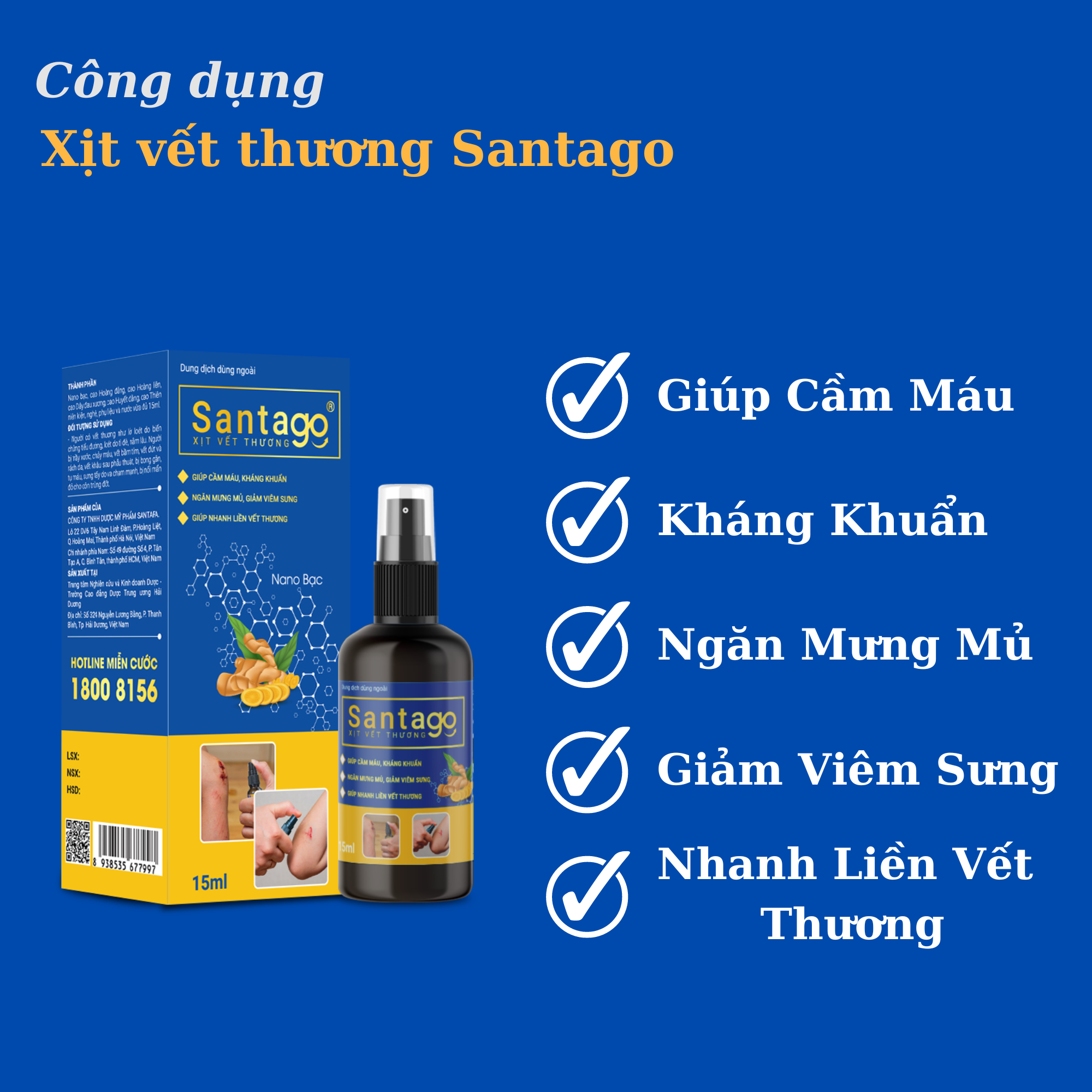 Xịt Nghệ Santago SANTAFA Giúp Nhanh Lành Vết Thương Hở Chai 15ml