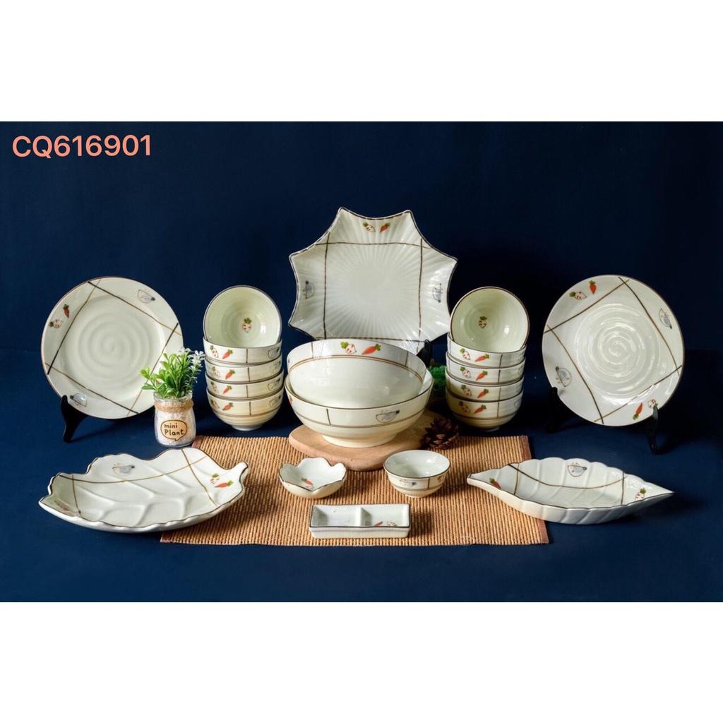 Bộ đồ ăn men kem vẽ hoa quả