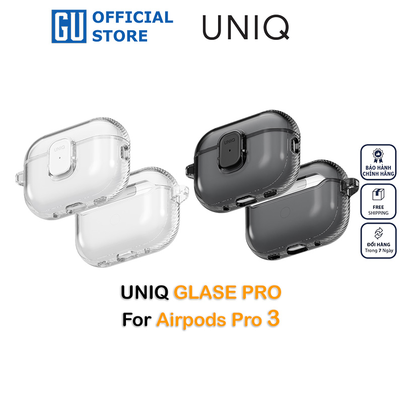 Ốp Bảo Vệ UNIQ GLASE PRO Cho Airpods Pro 3 Tinh Tế Giữ Vẻ Đẹp Thiết Bị Tinh Tế Khóa Cài Chắc Chắn Tặng Kèm Móc Nhôm Hàng Chính Hãng