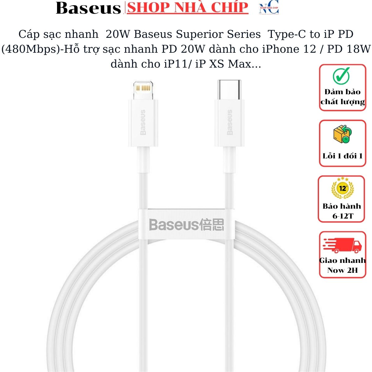 Cáp sạc nhanh siêu bền IP 20W Baseus Superior Series Fast Charging Data Cable Type-C to iP PD (480Mbps)-Hỗ trợ sạc nhanh PD 20W dành cho iPhone 12 / PD 18W dành cho iP11/ iP XS Max- Hàng chính hãng