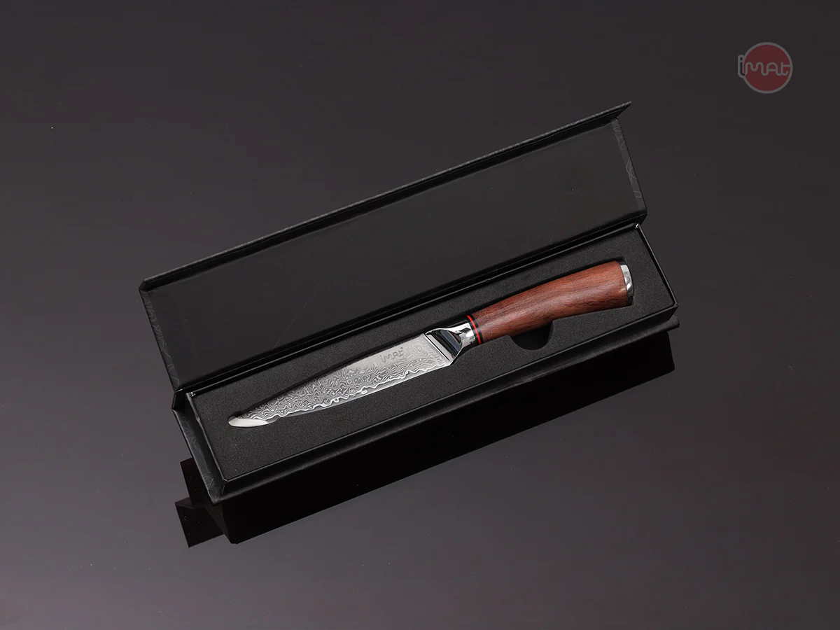 Dao nhà bếp Damascus iMat, lưỡi bằng thép không gỉ 9Cr18, cán gỗ cẩm lai tự nhiên - Bộ 2 chặt &amp; gọt Damascus