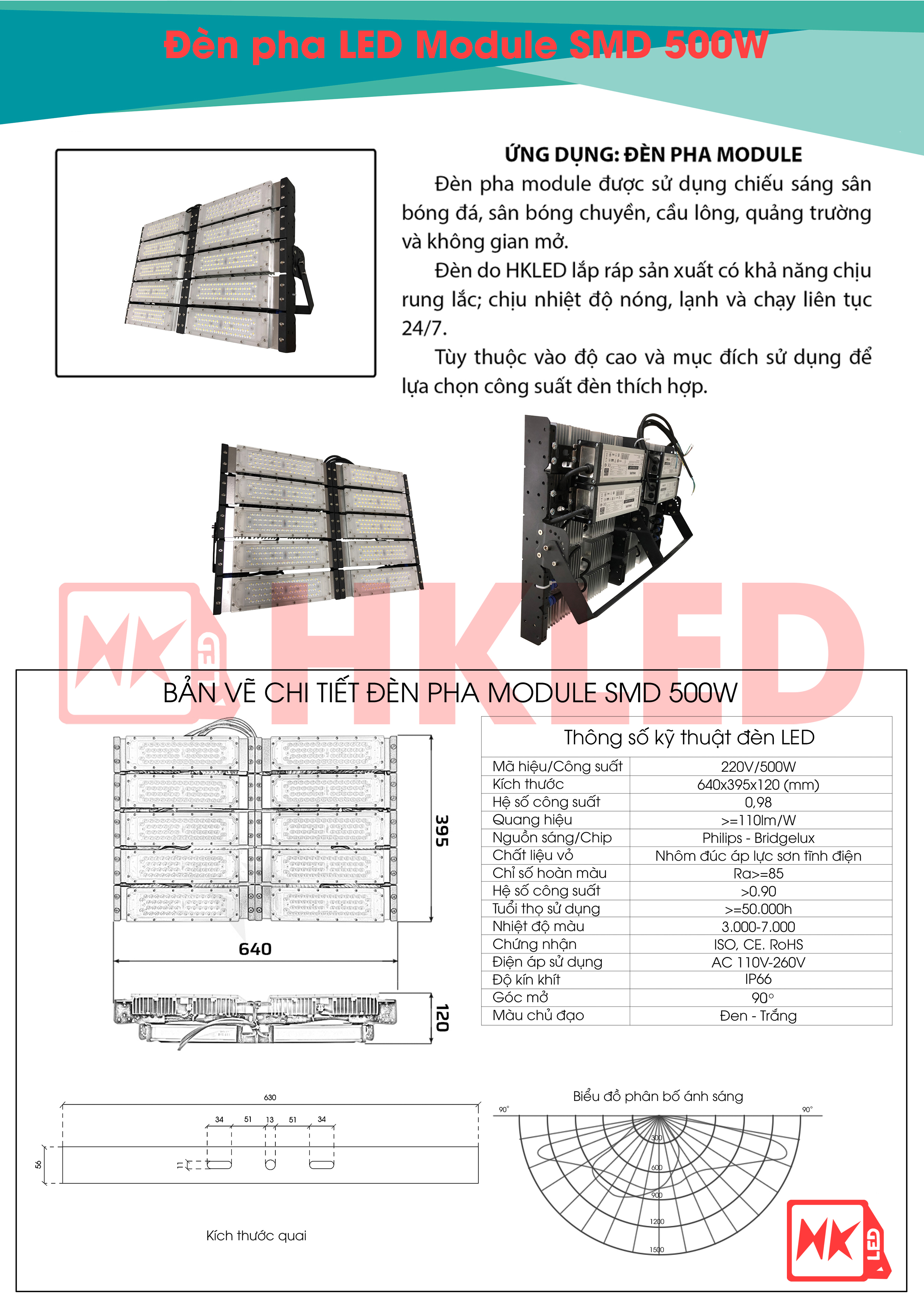 HKLED - Đèn pha LED Module OEM Philips 500W - DPMPL500