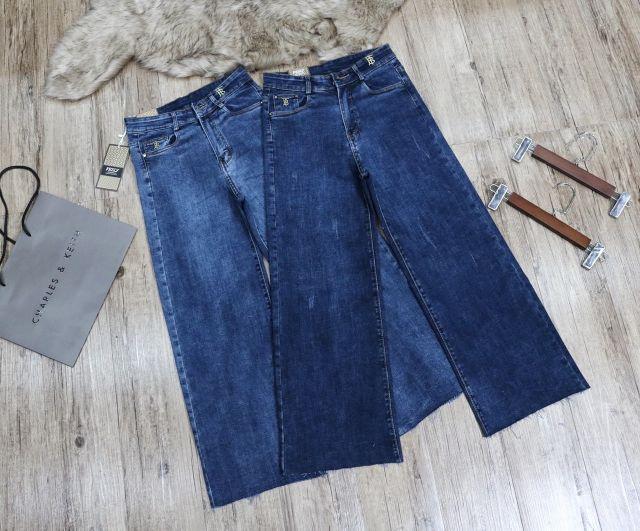 Quần Jeans Nữ Ống Suông Xước Thêu Cạp Lưng Cao 