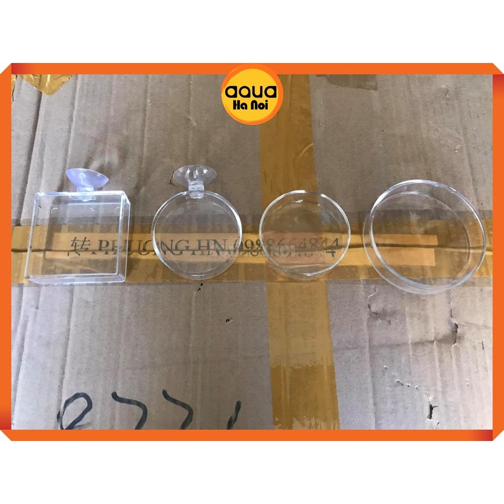 Chén đĩa Acrylic cho cá tép ăn - Có hít kính thành hồ - Hình tròn/vuông - 6.5 cm
