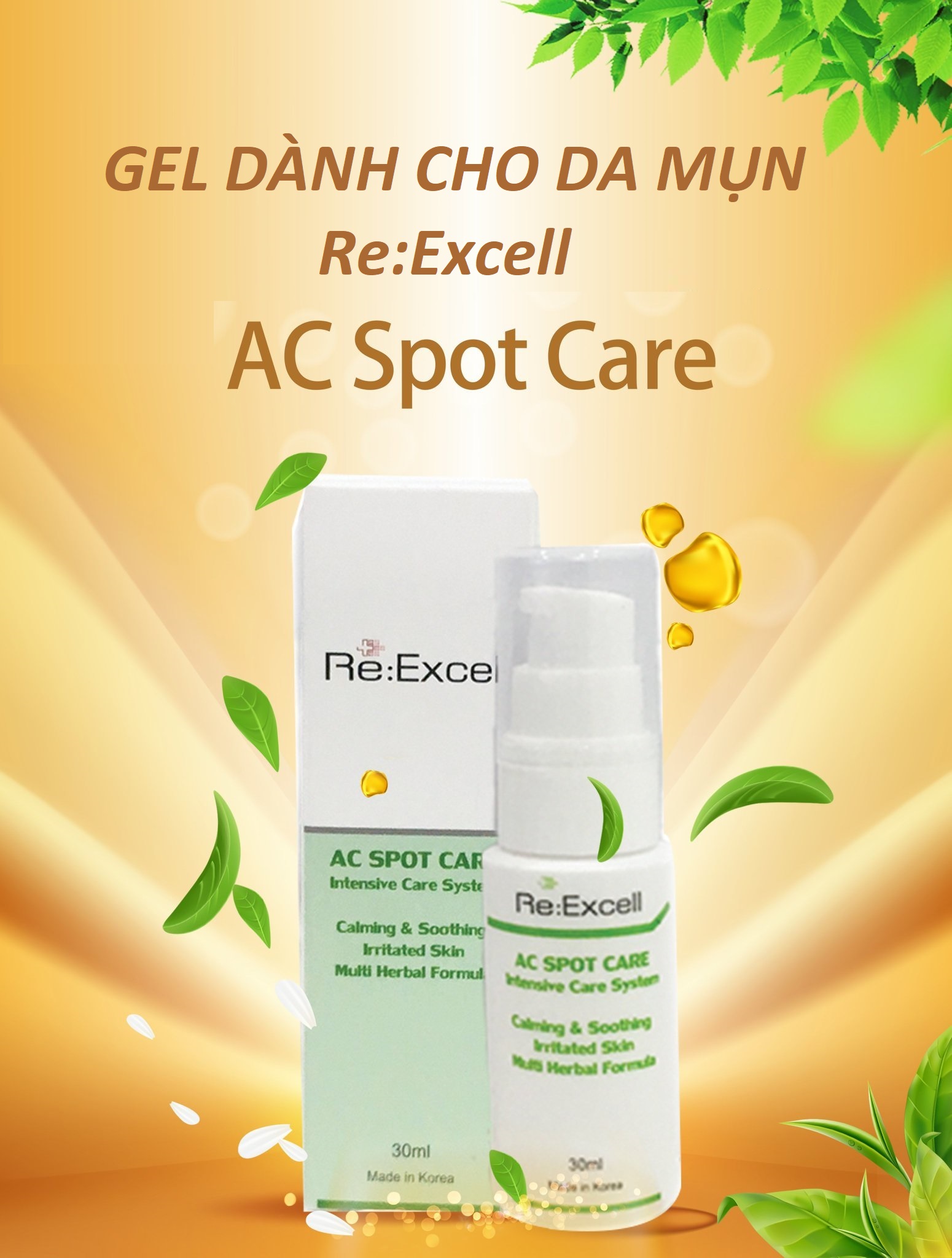 Gel hỗ trợ trị mụn Re:Excell AC Spot Care xuất xứ Hàn Quốc nhập khẩu chính ngạch và phân phối độc quyền