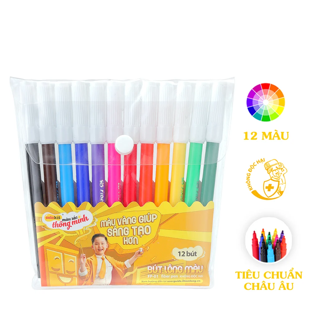 Dạ 12 màu Thiên Long FP-01 - Bút lông màu - Màu sắc tươi sáng