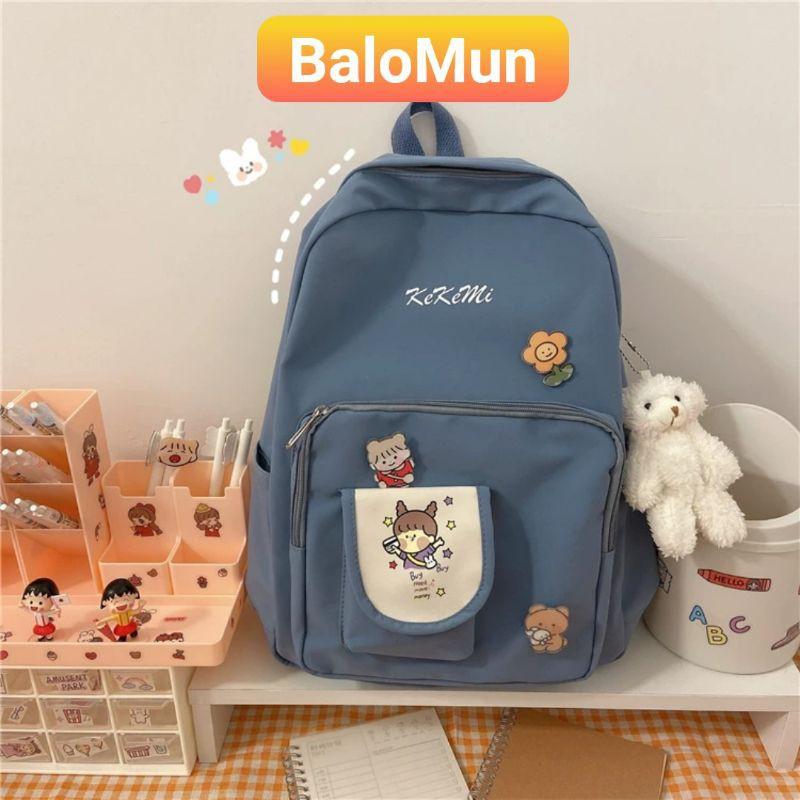 Balo sticker + móc gấu thời trang nữ chống thấm nước Balo ulzzang Ulzzang