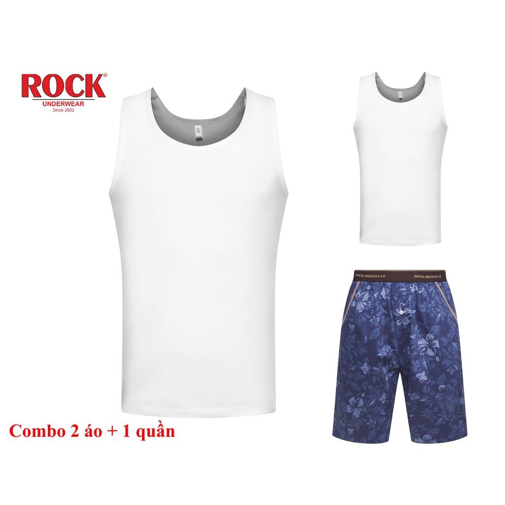 Combo 2 áo thun 3 lỗ không đường may vải cotton 100% ROCK 5076 + 1 quần Short nam 5047 mạnh mẽ cá tính mặc nhà, tập gym