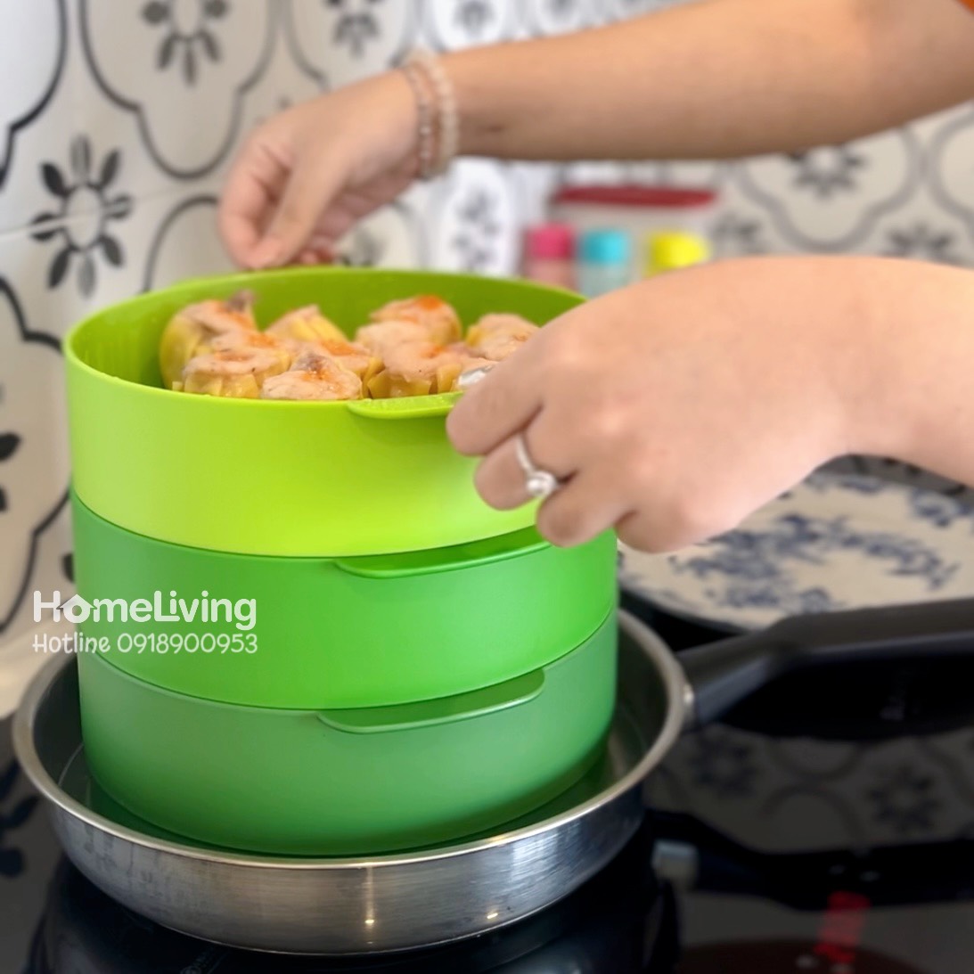 Xửng Hấp Tupperware 3 Tầng Steam It Xanh Lá