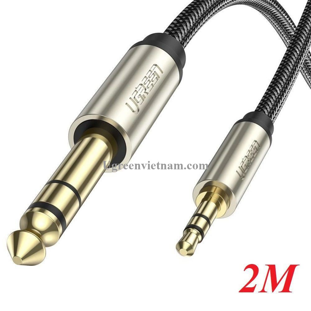 Ugreen 10628 2M màu xám đen cáp 3.5mm TRS ra 6.35mm TS Stereo Pro Audio mạ vàng 24K AV127 - Hàng chính hãng