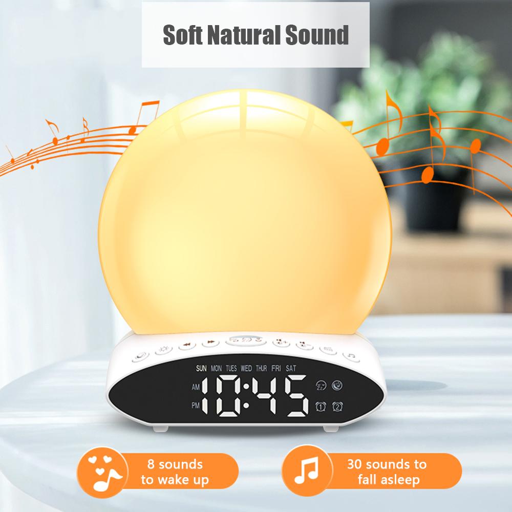 Đồng hồ báo thức mô phỏng bình minh và hoàng hôn 30 âm thanh tự nhiên 7 màu sắc