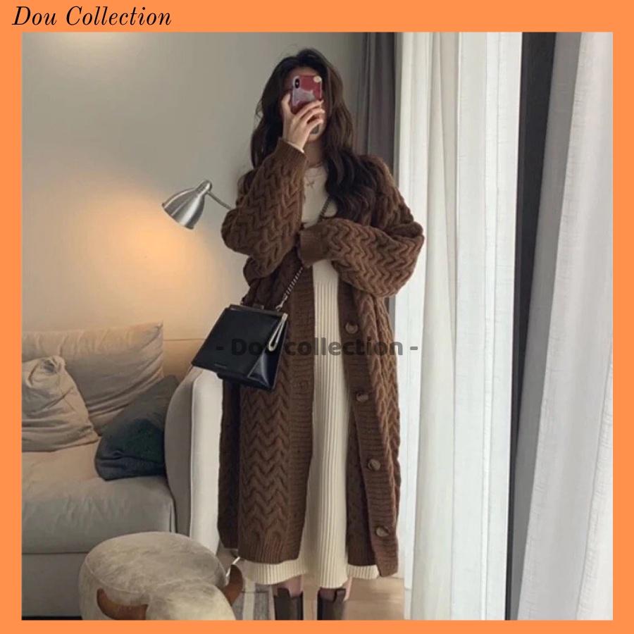 Áo Khoác Len Thừng Cardigan Nữ Dài Màu Be Trơn Phong Cách Basic Thu Đông - Mã TA008