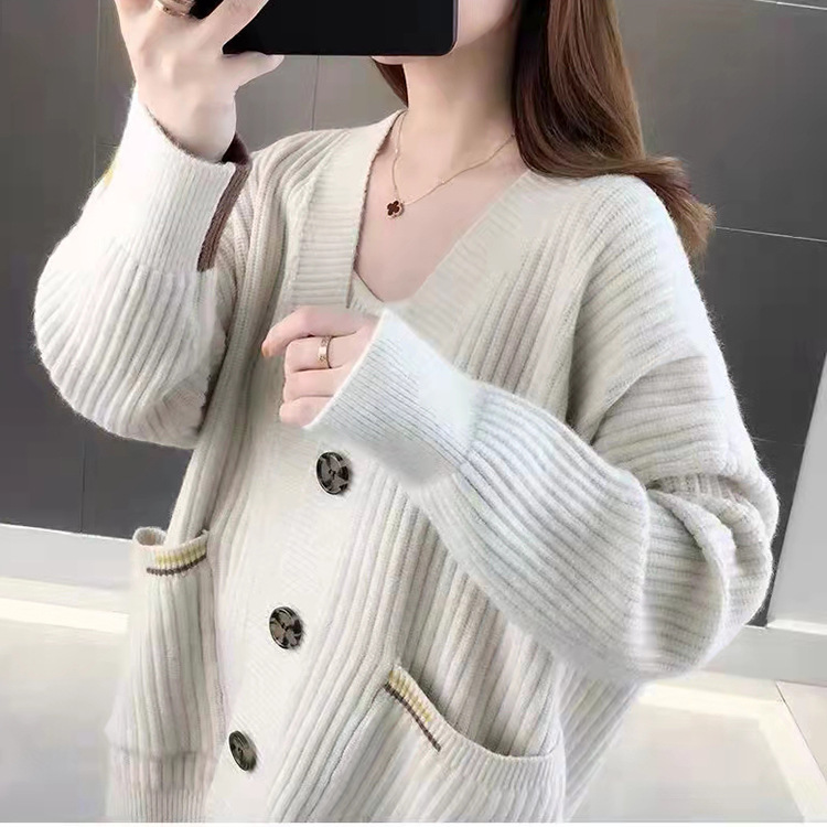 Áo khoác cardigan len nữ tay phồng trẻ trung phong cách Hàn, thời trang thu đông 2021