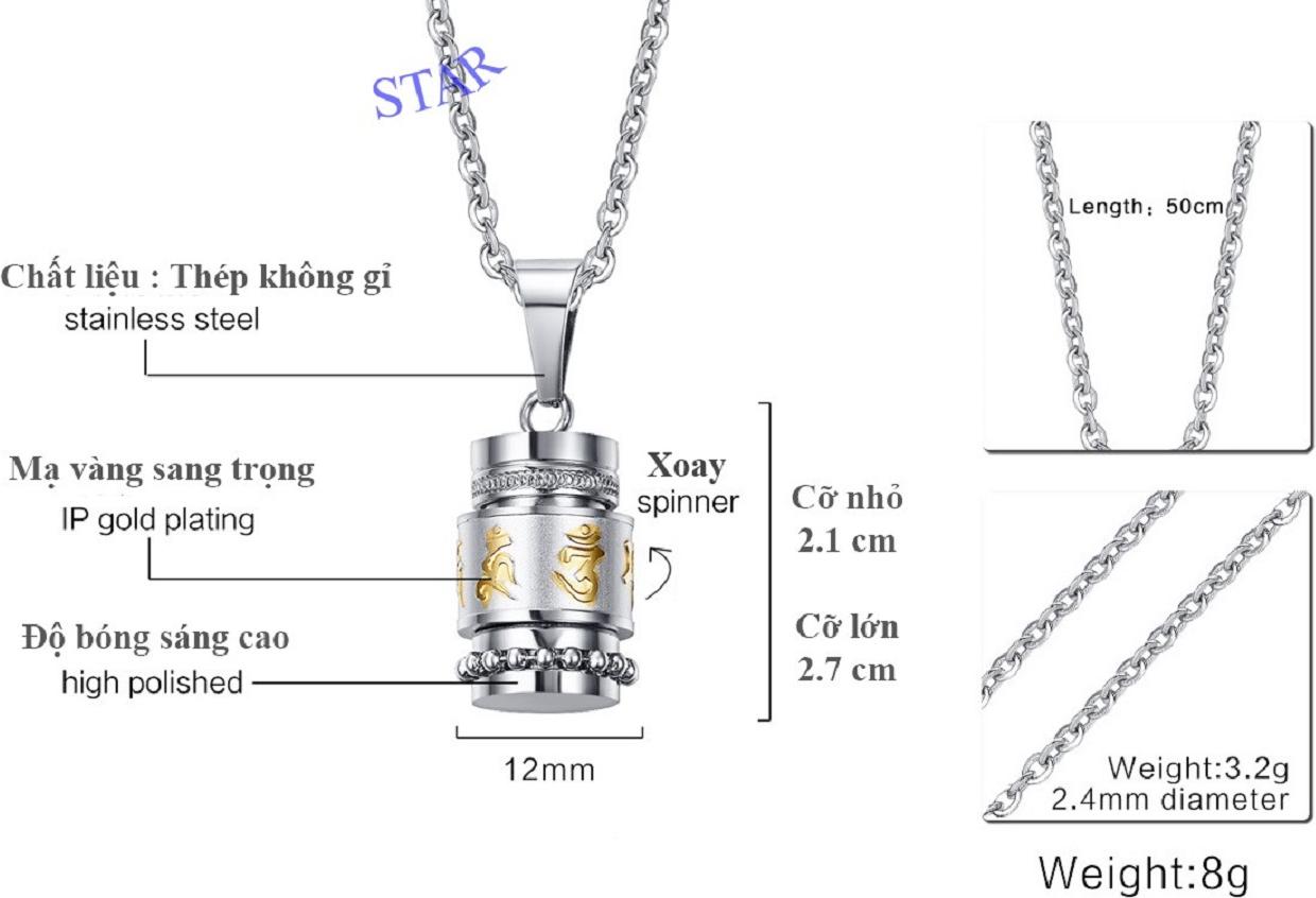 Dây Chuyền Xoay Trụ Rỗng OM MANI PADME HUM nam nữ sang trọng vĩnh viễn không đen