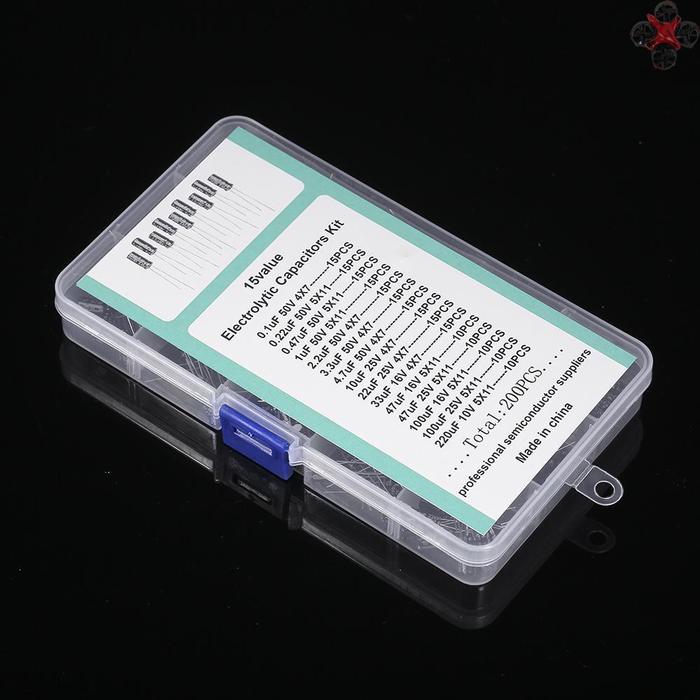 CTOY 200PCS 15Values Electrolytic Capacitors Kit with Box