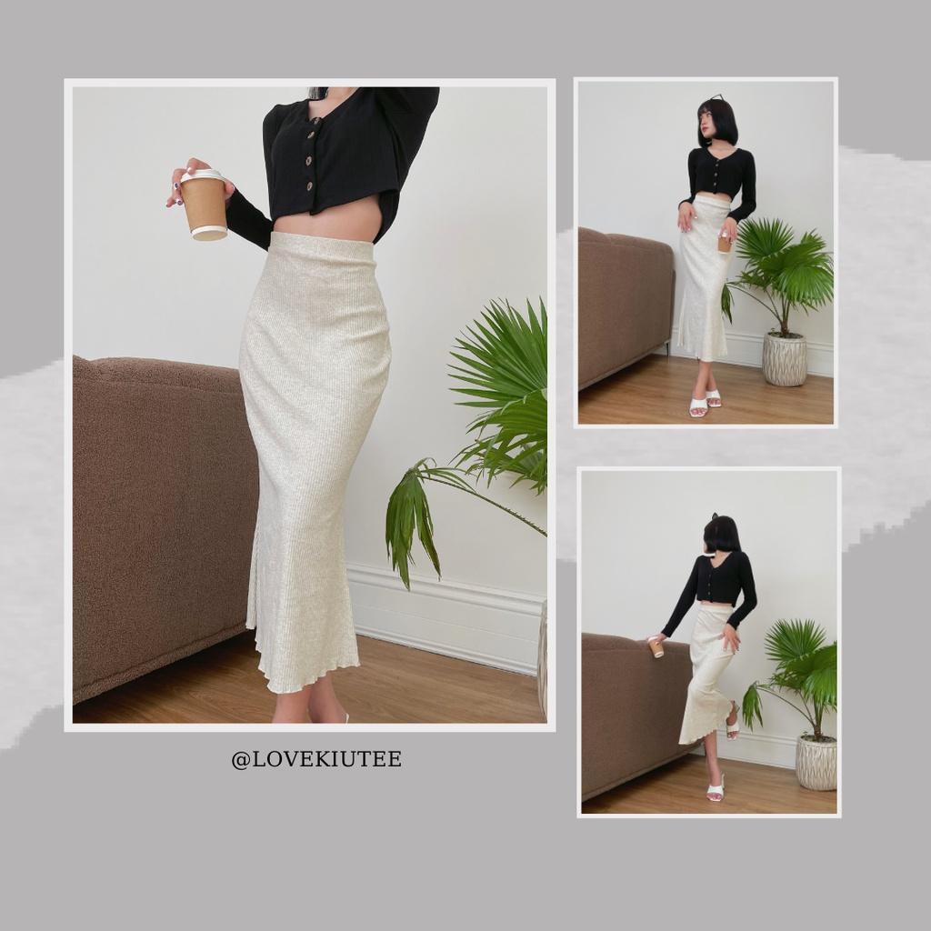 Chân váy dài đuôi cá Fishtail Ribbed Maxi Skirt LOVEKIUTEE