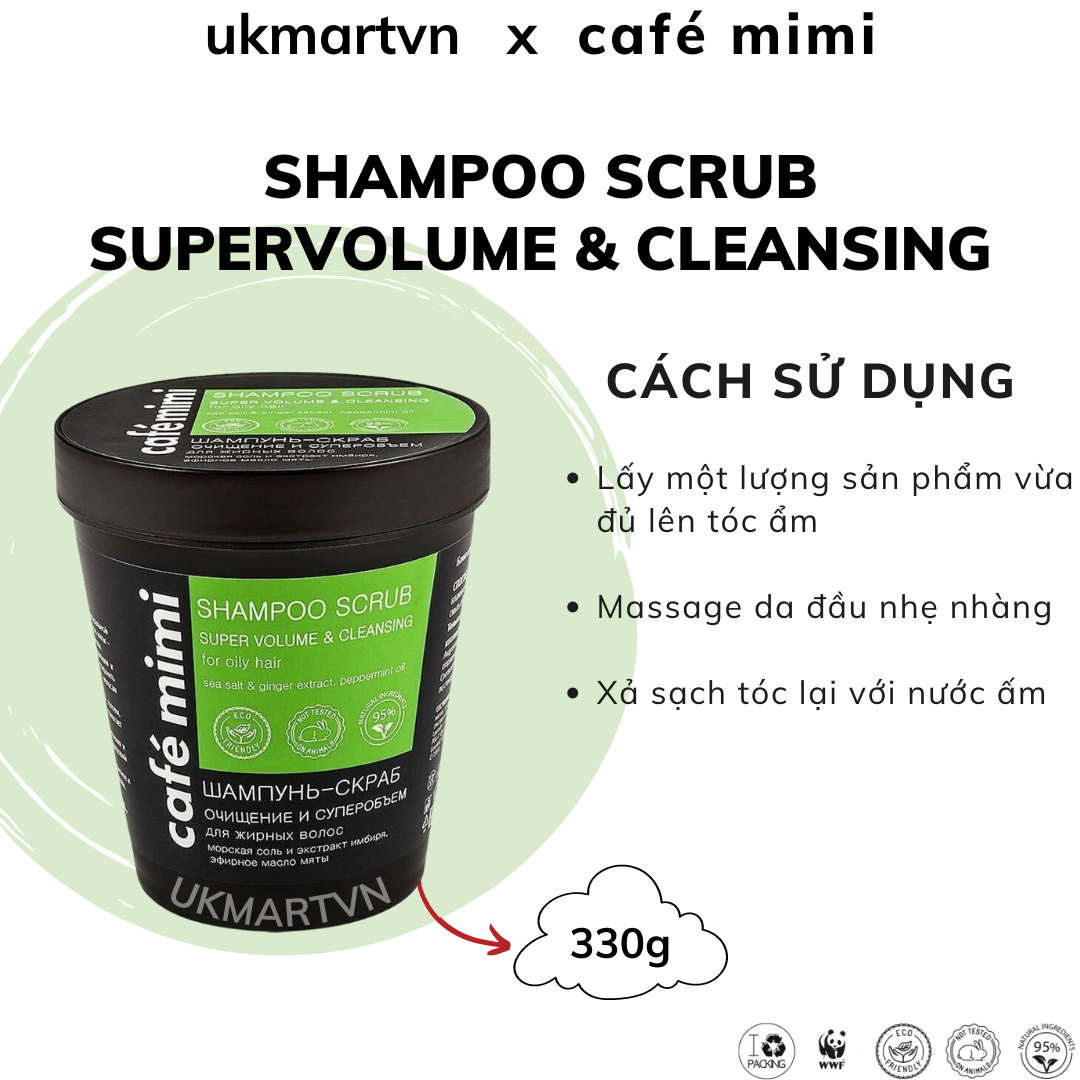 Dầu Gội Tẩy Tế Bào Chết Da Đầu Cafe Mimi Shampoo Scrub 330g Làm Sạch Sâu, Làm Phồng Chân Tóc, Hỗ Trợ Mọc Tóc