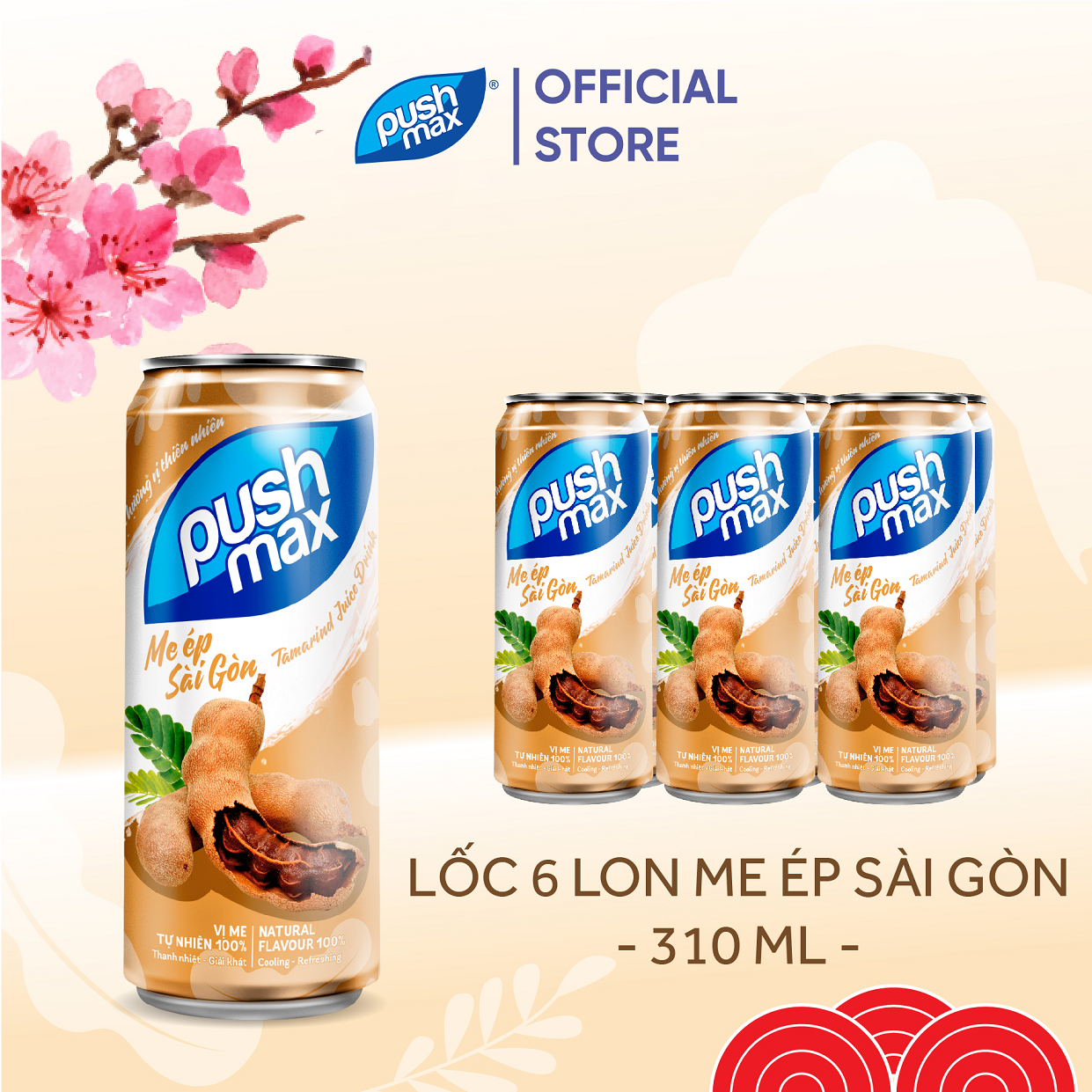 Lốc 6 Lon Nước Trái Cây Me Ép Sài Gòn Pushmax (310ml x 6 Lon)