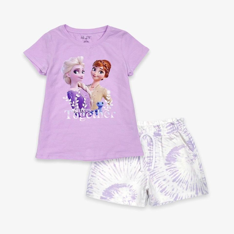 Bộ thun cotton 100% công chúa elsa tím cà ngọt ngào cho bé gái