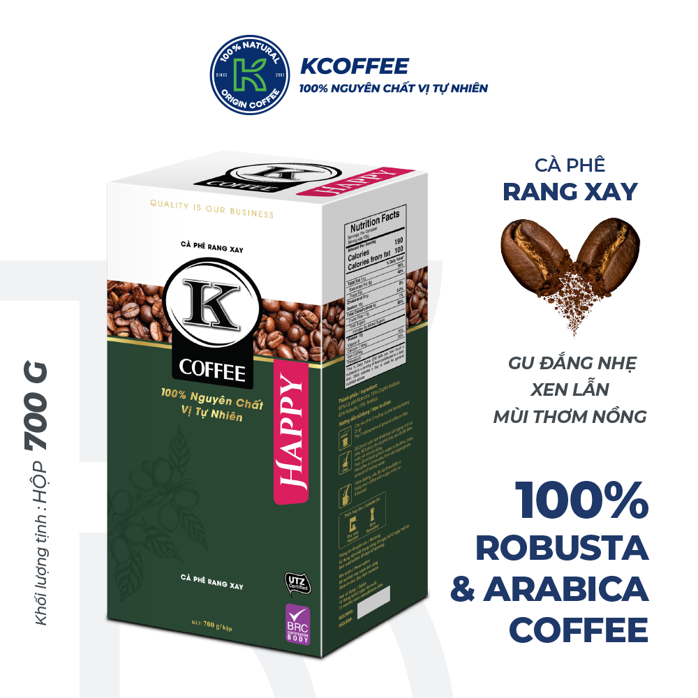 Hình ảnh Cà phê rang xay K-Coffee Robusta Arabica chuẩn xuất khẩu K-Happy (700g/gói)