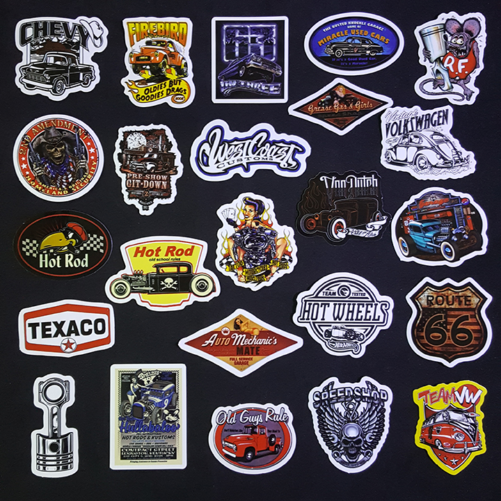 Bộ Sticker dán cao cấp chủ đề HOT ROD XE CỔ - Dùng dán Xe, dán mũ bảo hiểm, dán Laptop