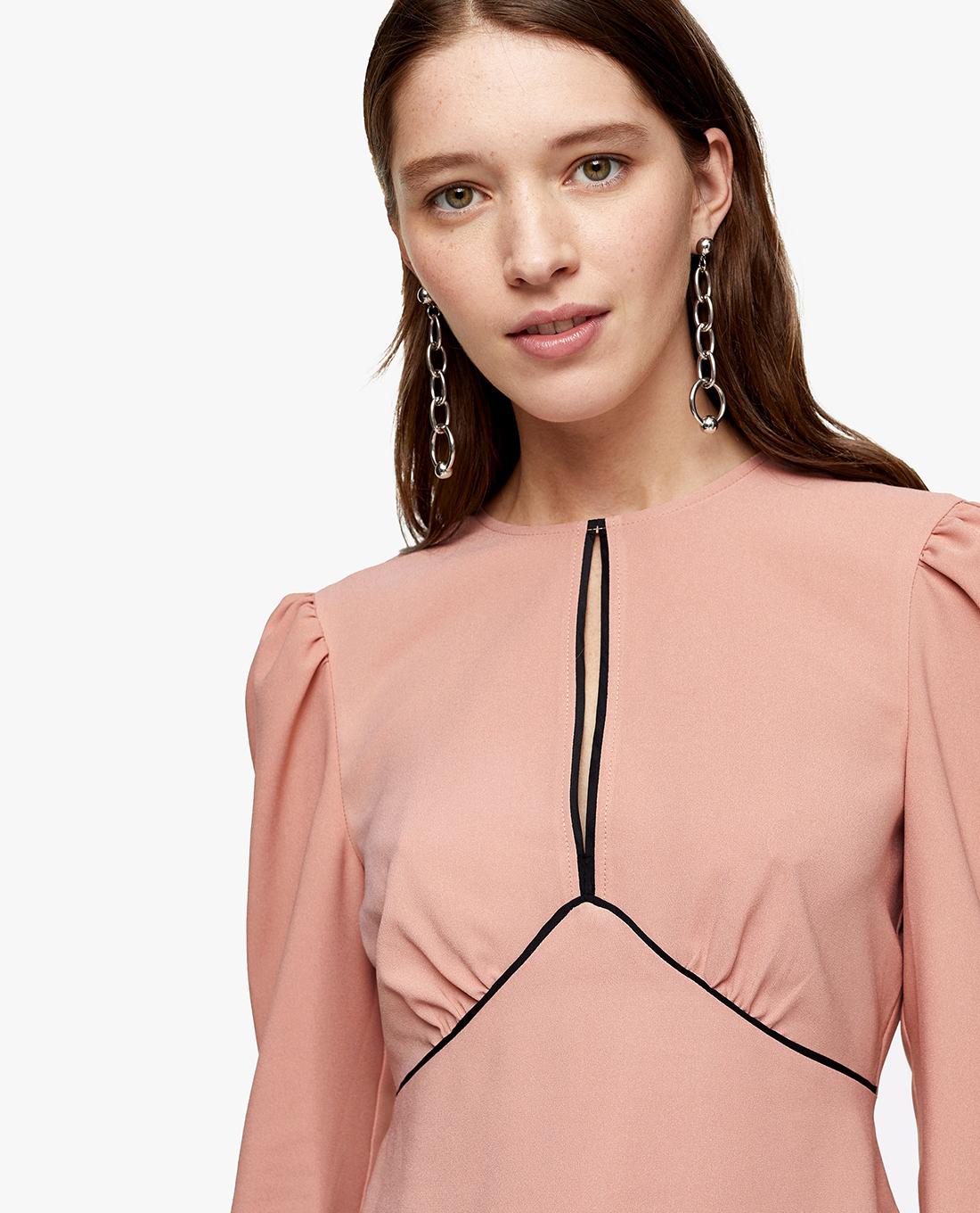 TOPSHOP - Áo kiểu nữ cổ tròn tay dài AUSTIN Plain Pink 13D21RPPK