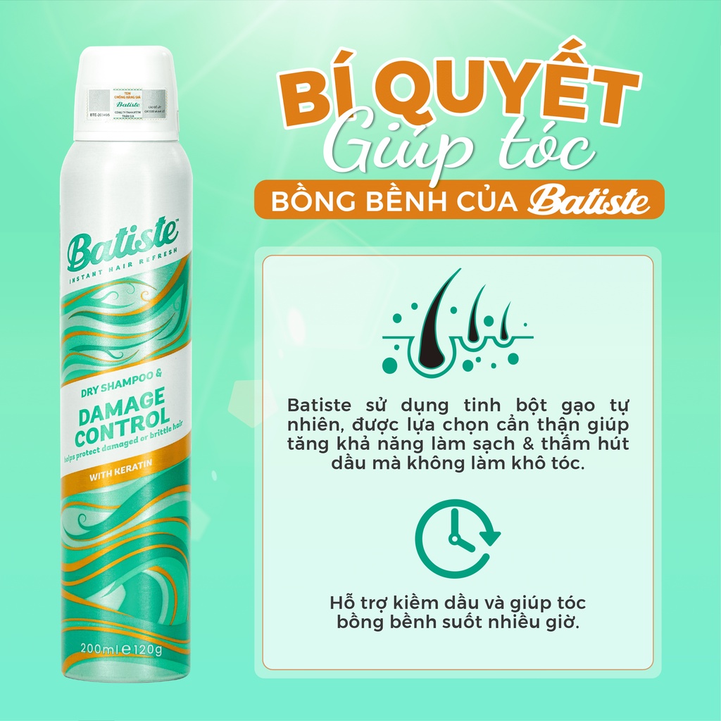 Dầu Gội Khô Dành Cho Tóc Hư Tổn - Batiste Dry Shampoo Damage Control 200ml