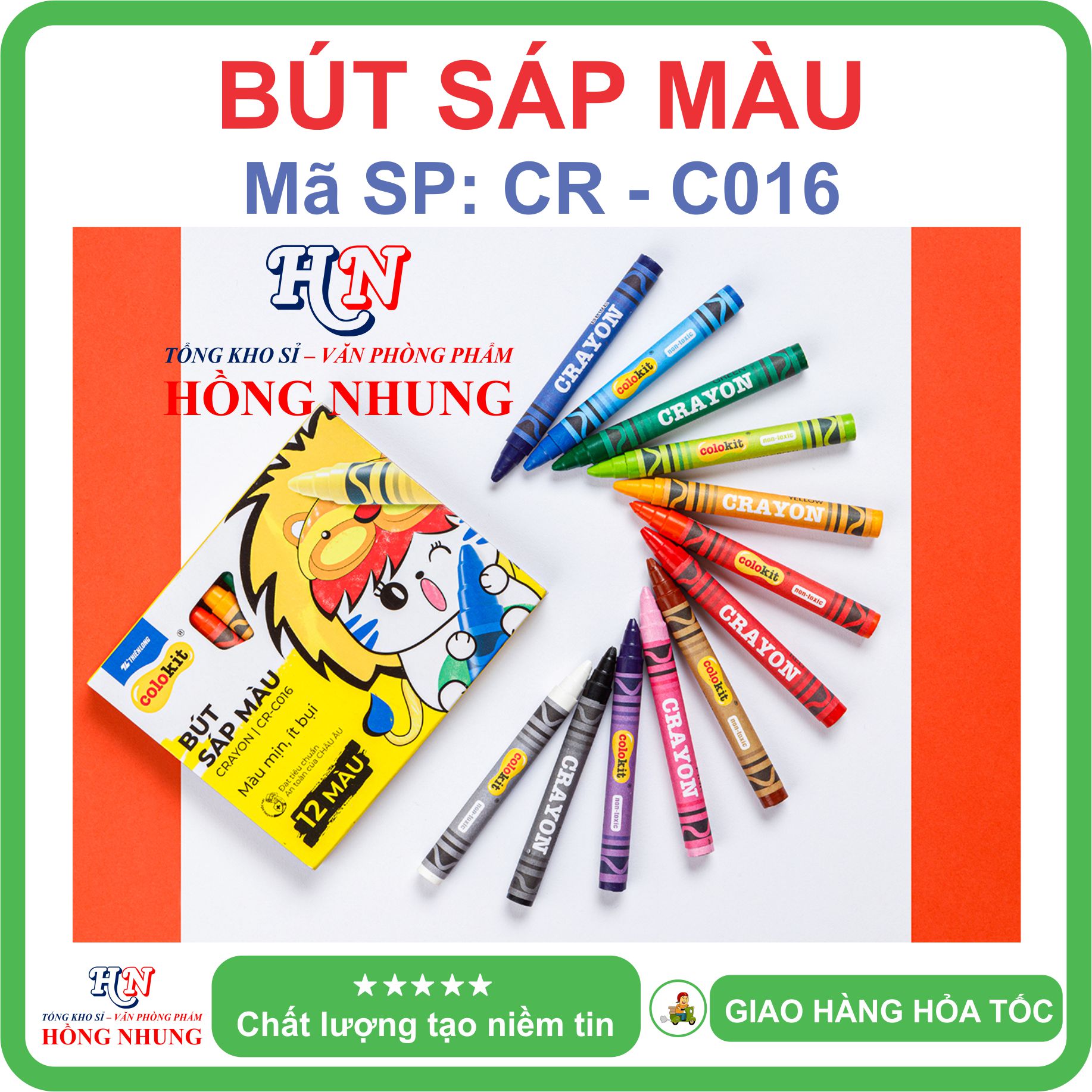 [SALE] Hộp 12 Bút sáp màu Colokit CR-C016, màu mịn, dễ thương, an toàn cho trẻ em.