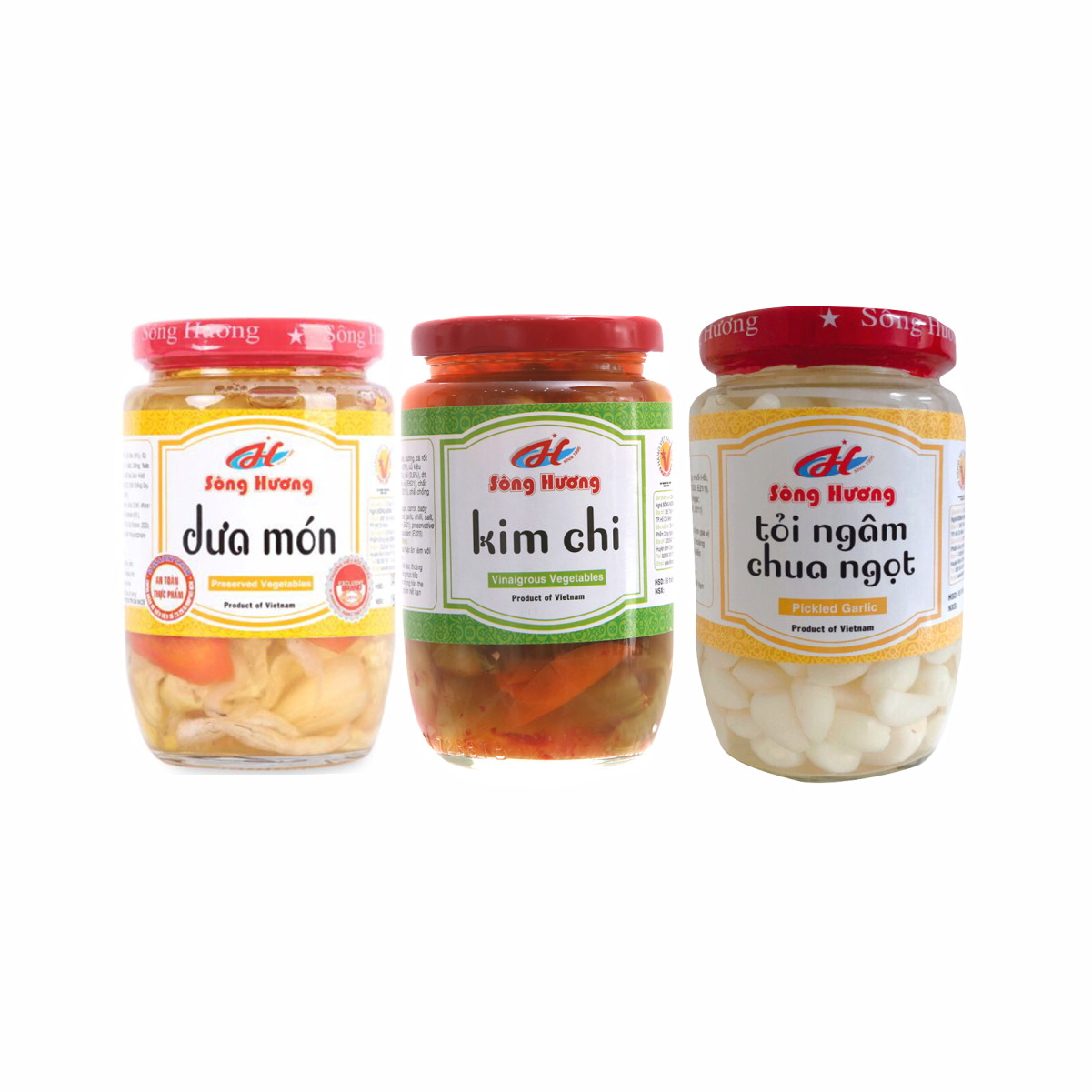 Combo 1 Hũ Dưa Món 450g + 1 Hũ Kim Chi 390g + 1 Hũ Củ Kiệu Ngâm Chua Ngọt 370g Sông Hương Foods