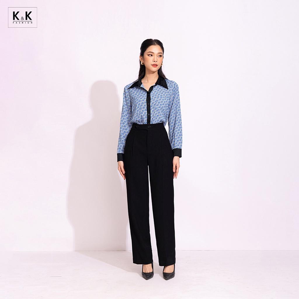 Áo Sơ Mi Nữ Hàn Quốc Phối Viền K&amp;K Fashion ASM12-24 Chất Liệu Tằm Lụa