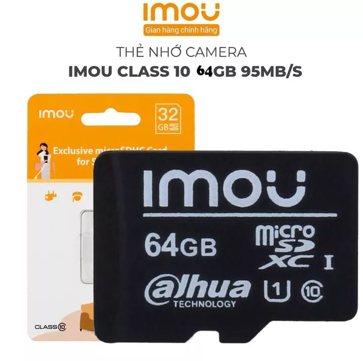 Thẻ nhớ microSD imou 64GB class 10, V30, tốc độ đọc up 75Mb/s, tốc độ ghi 35mb/s chuyên dùng camera wifi, laptop, điện thoại, máy quay – Hàng chính hãng bảo hành 5 năm