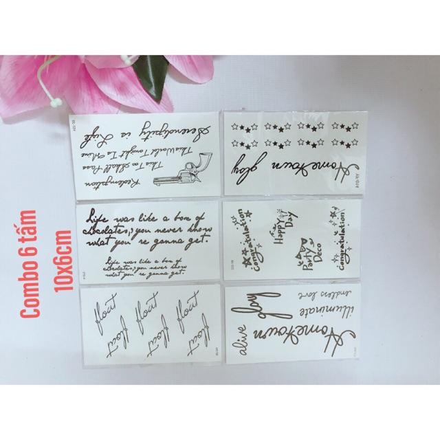 Combo 6 tấm hình xăm dán chữ 10x6cm