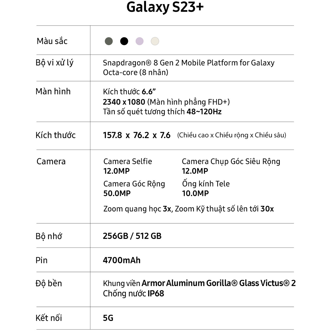 Điện thoại Samsung Galaxy S23 Plus 5G (8GB/256GB) - Hàng chính hãng - Đã kích hoạt bảo hành điện tử