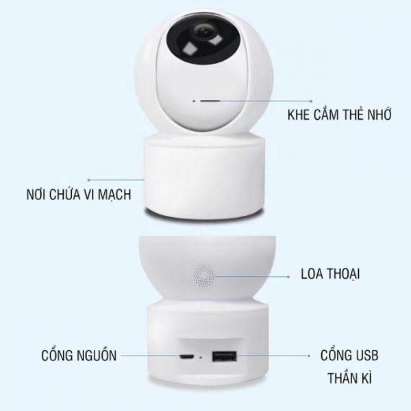 Camera Wifi Quan Sát 360 Độ FHD 1080P - Xoay Theo Chuyển Động - Đàm Thoại 2 Chiều - Góc Nhìn Rộng - dùng app Carecam Pro