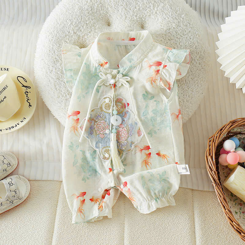 Bộ quần áo liền thân phong cách Trung Hoa cho bé gái sơ sinh từ 5-12kg hàng nhập Quảng Châu