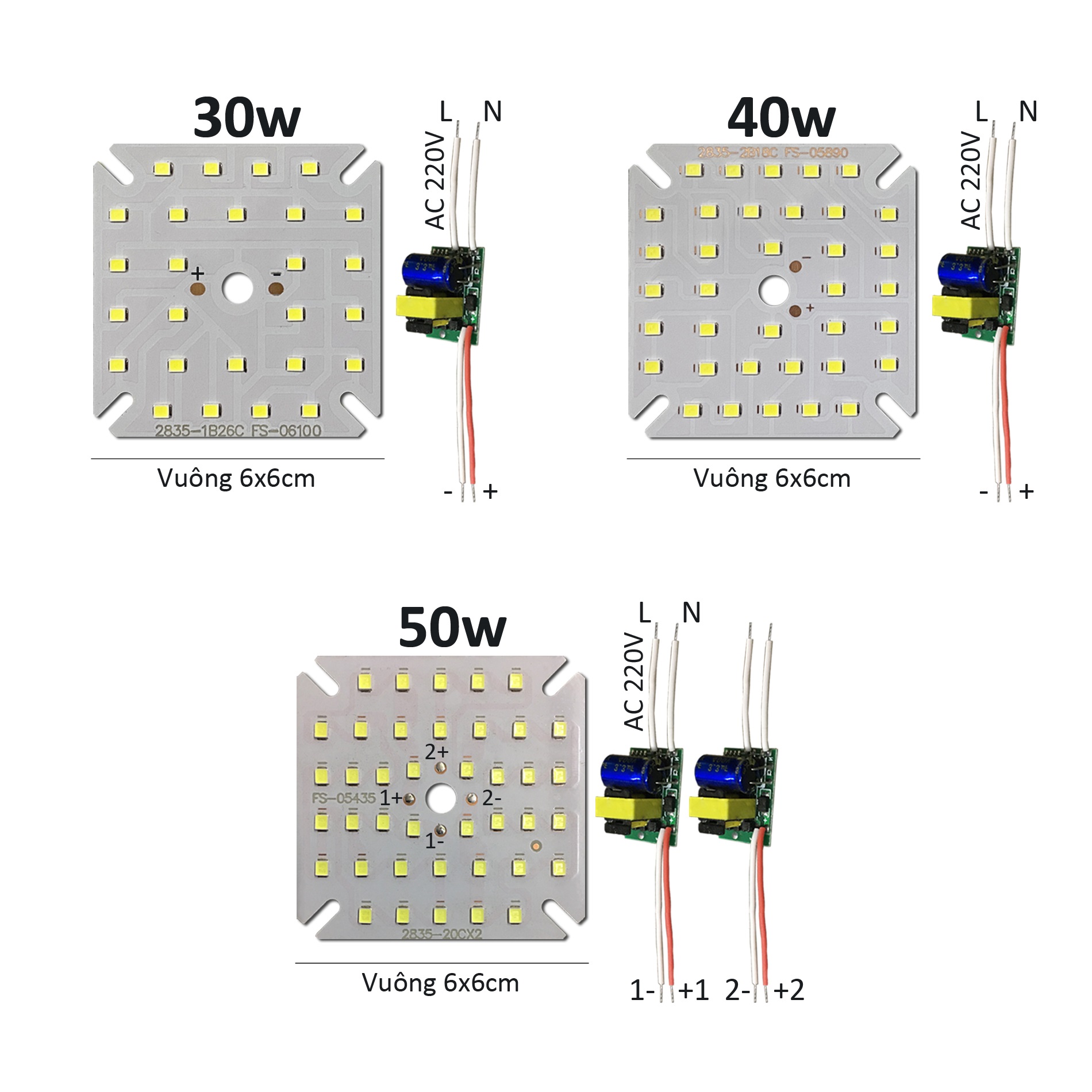 Bảng bo vỉ mạch Led 30w 40w 50w siêu sáng mắt chip Led 2835 kèm nguồn driver AC220V Posson MLC-30-50x