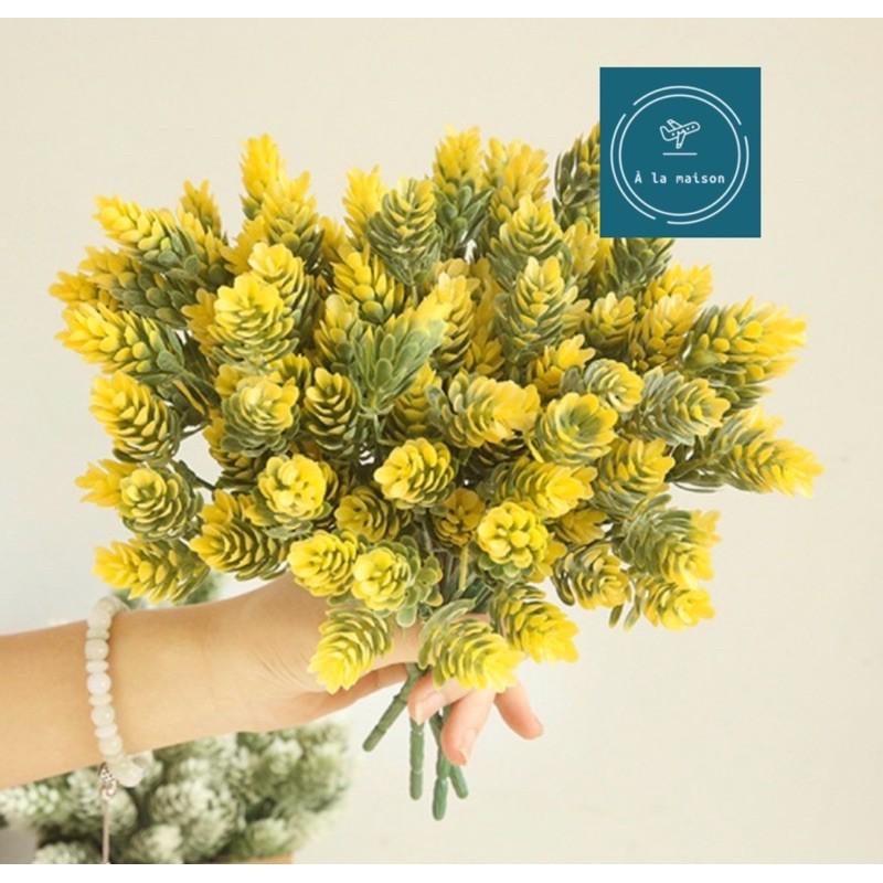 Cụm cỏ dứa nhân tạo 26cm bằng PU y thật, hoa cô dâu,hoa decor trang trí