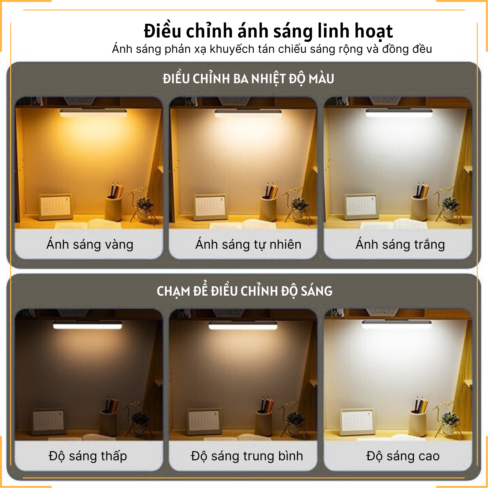 Đèn học gắn tường Cảm ứng Pin 2500 mAh 3 nhiệt độ màu Ánh sáng vô cấp
