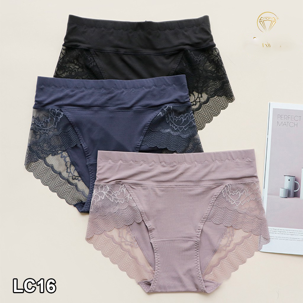 COMBO 5 QUẦN LÓT GEN BỤNG CẠP CAO CHẤT COTTON PHA REN LC16