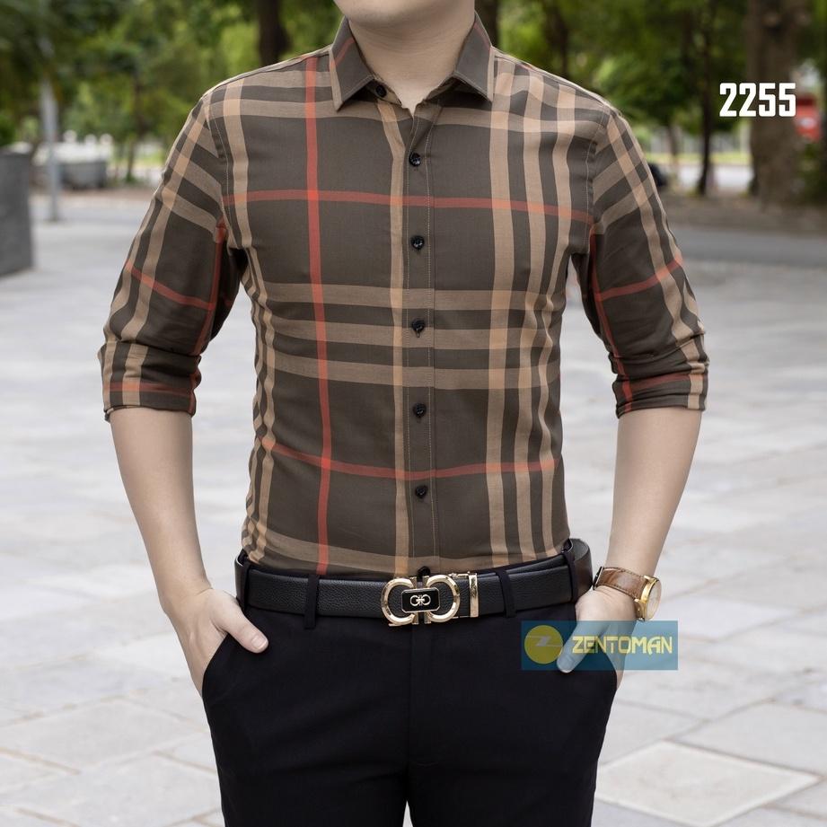 Áo sơ mi nam ZENTOMAN trung niên mềm mịn thoáng mát dài tay họa tiết kẻ công sở form rộng 2255