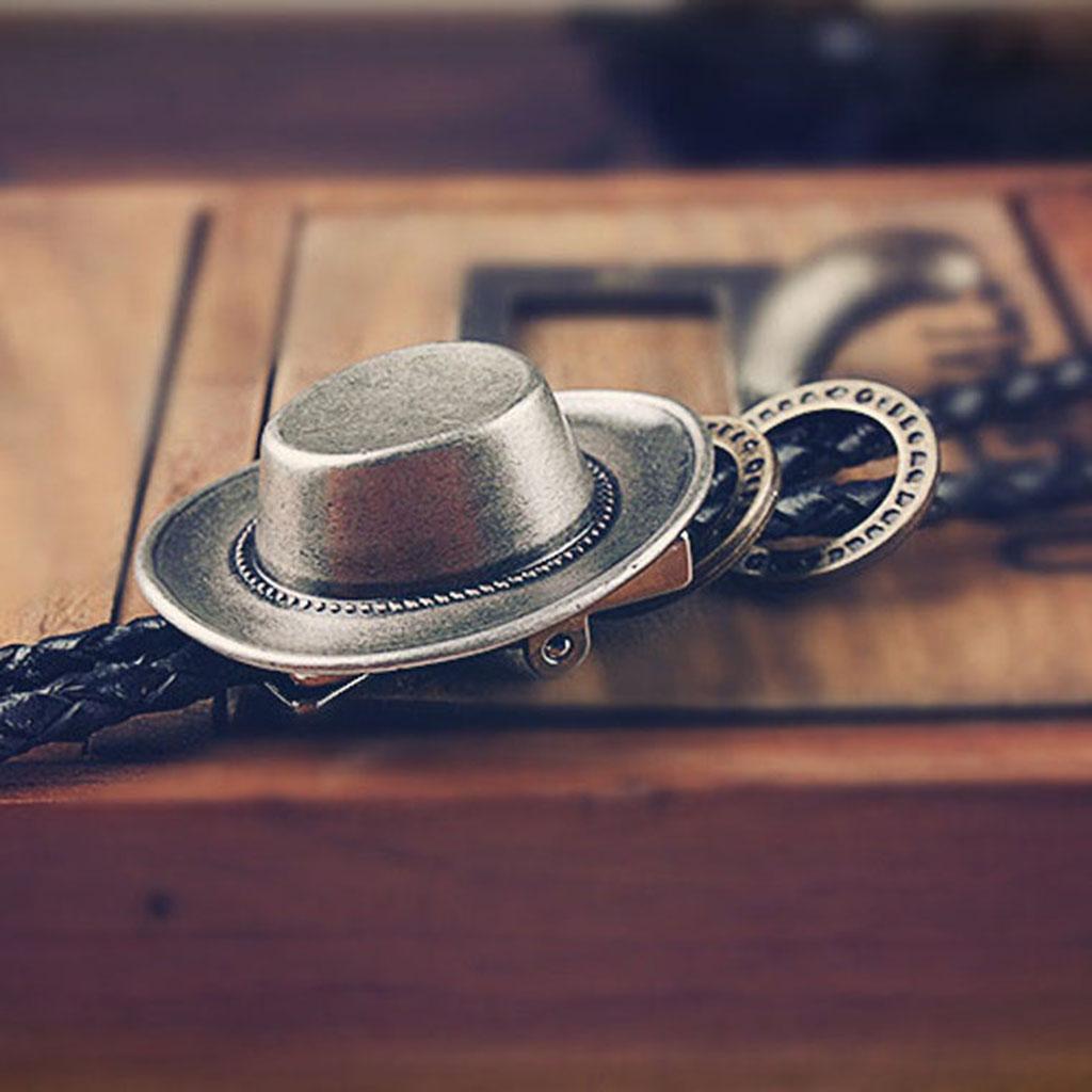 Punk Gothic Metal Hat Bolo Tie Western Cowboy Artificial Leather Necktie
