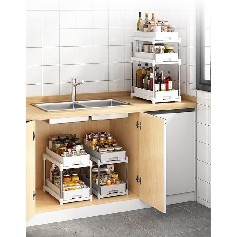 KỆ ĐỂ GIA VỊ, ĐỒ ĂN VẶT, ĐỂ ĐỒ ĐA NĂNG 2 TẦNG KÉO TIỆN LỢI