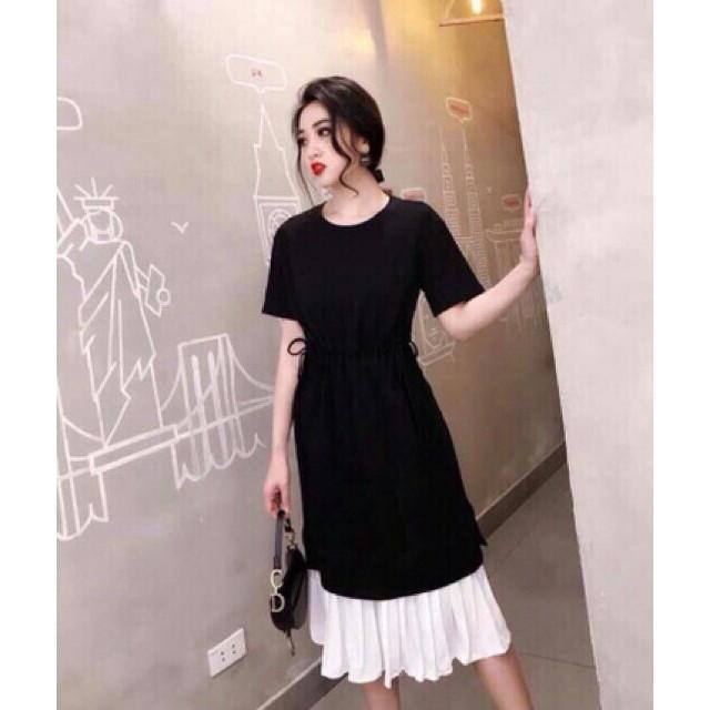 Váy bầu công sở - đầm bầu mùa hè màu đỏ đuôi cá cổ tàu váy sau sinh cho con ti