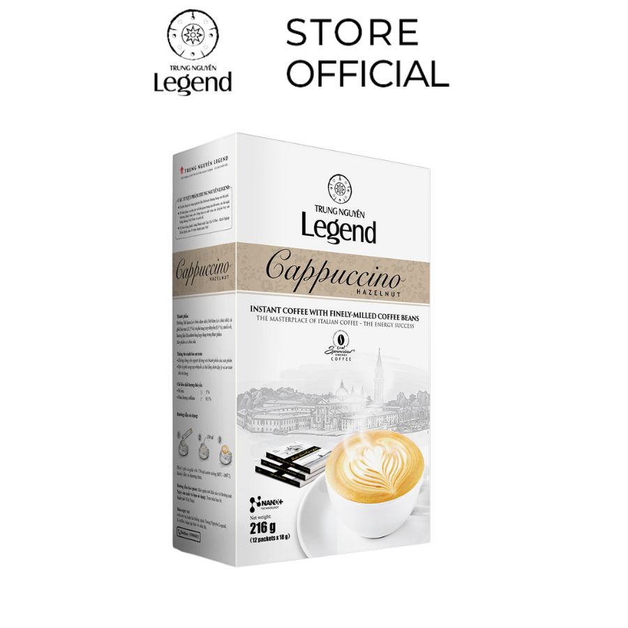 Cà Phê Trung Nguyên Legend Cappuccino Hazelnut – Hộp 12 Gói – Hương Hạt Dẻ Thơm Béo, Ngọt Dịu