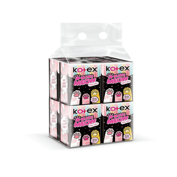 Combo 4 gói Băng Vệ Sinh Kotex Mini Meow Siêu Mềm Có Cánh 24cm 8 Miếng