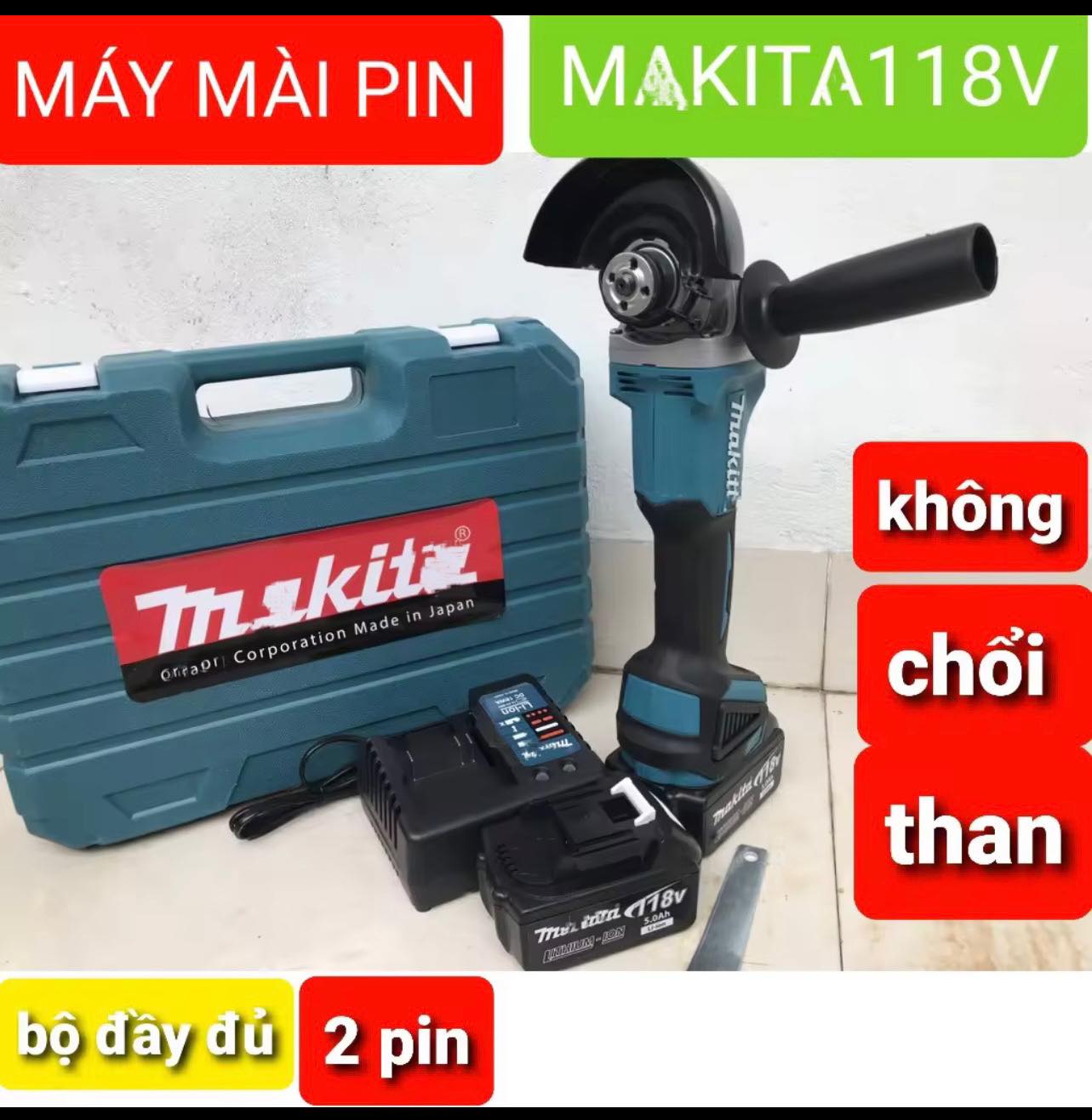 Máy mài góc pin - Không chổi than - Máy cắt cầm tay pin dung lượng cao 10cell 6000mah